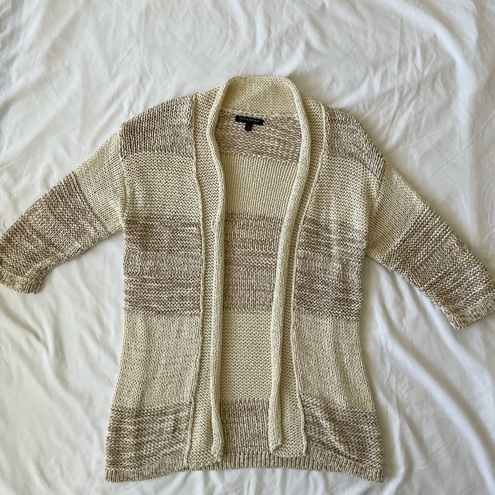 Banana Republic Cream and Tan Shawl Collar Cardigan